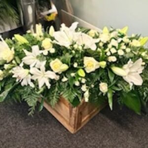 White Rose and Lily Casket Spray