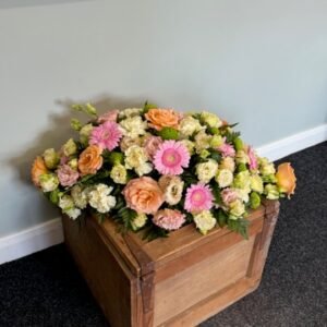 Peach, Cream and Pink Coffin Spray